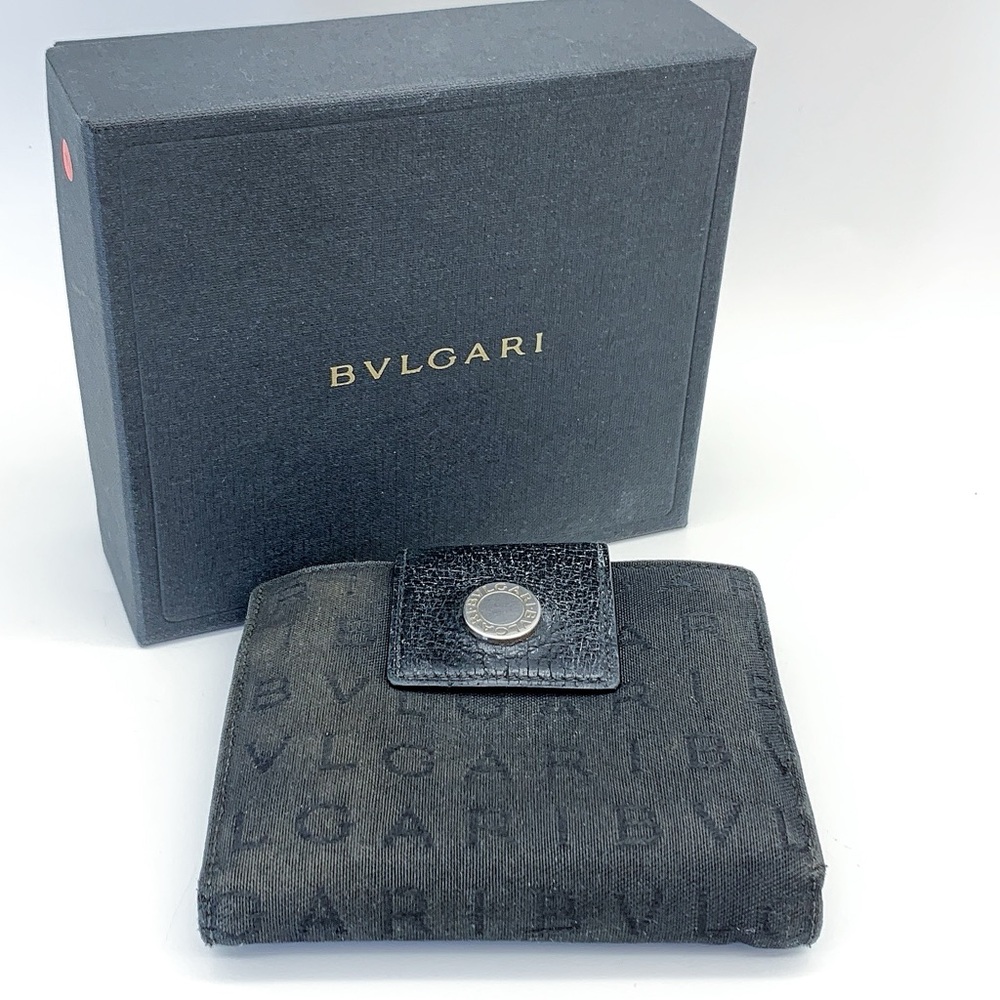 Bvlgari Logo Mania Canvas Unisex  Bi-Fold Wallet in Black